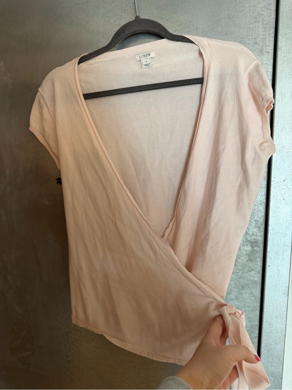 J. Crew Light Pink Wrap Tie Front Short Sleeve Top